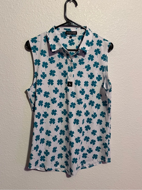 Byrdgang Tops - Byrdgang Women's Teal Floral Sleeveless Polo